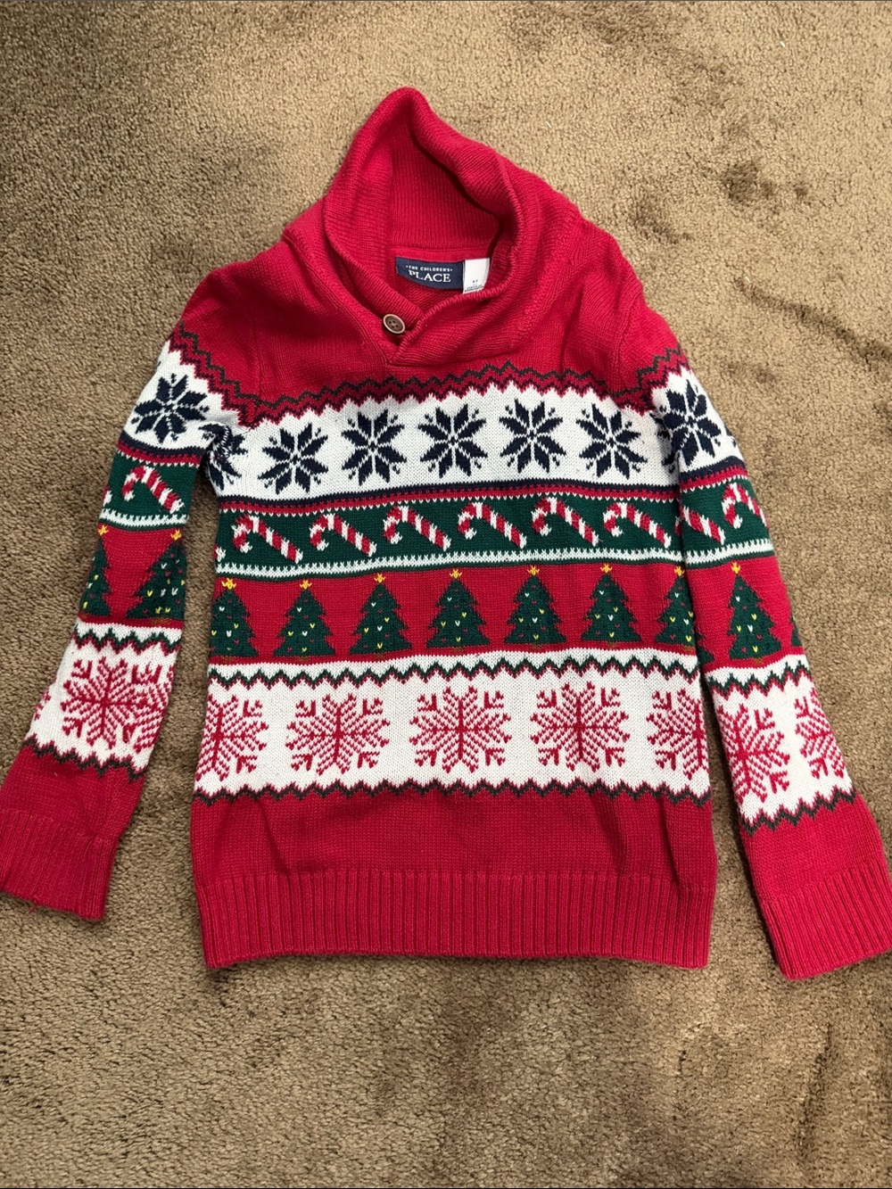 The Children's Place Red, White & Green Fair Isle Christmas Cowl Sweater 5T